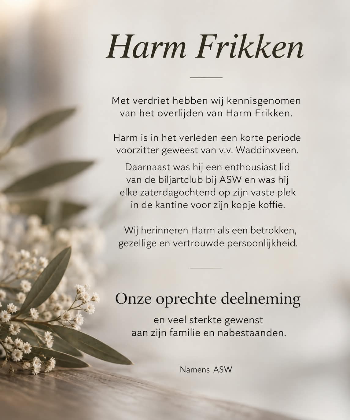 Harm Frikken overleden!
